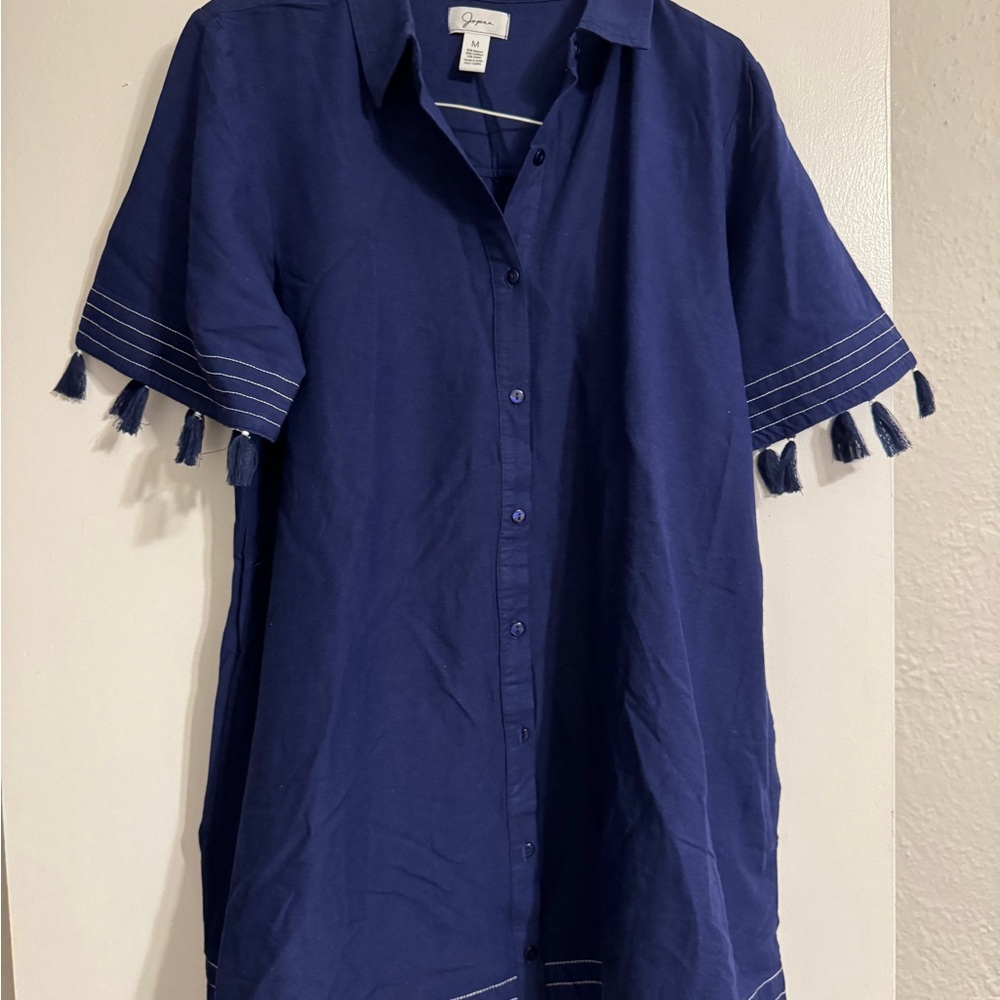 Women’s Blue shirt dress with Tassel Details and pockets